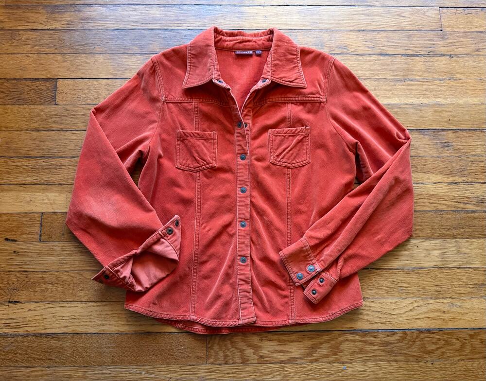 NEVADA Orange Corduroy Snap Front Shirt Womens sz M (Fits like a Small)